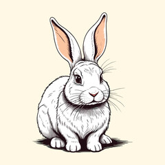 Bunny in Engraved Line Drawing Style