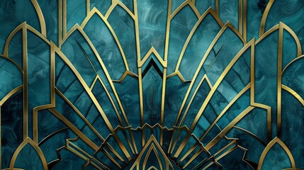 Art Decoinspired vintage background featuring geometric shapes in luxurious teal velvet with a 1920s vibe.