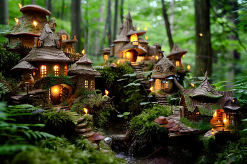 Enchanted Forest with Miniature Fairy Houses
