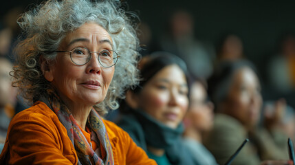 Fototapeta premium A telephoto angle shot of LGBTQ+ elders attending a workshop on environmental conservation, actively participating and taking notes, environmental scientists, engineers, activists