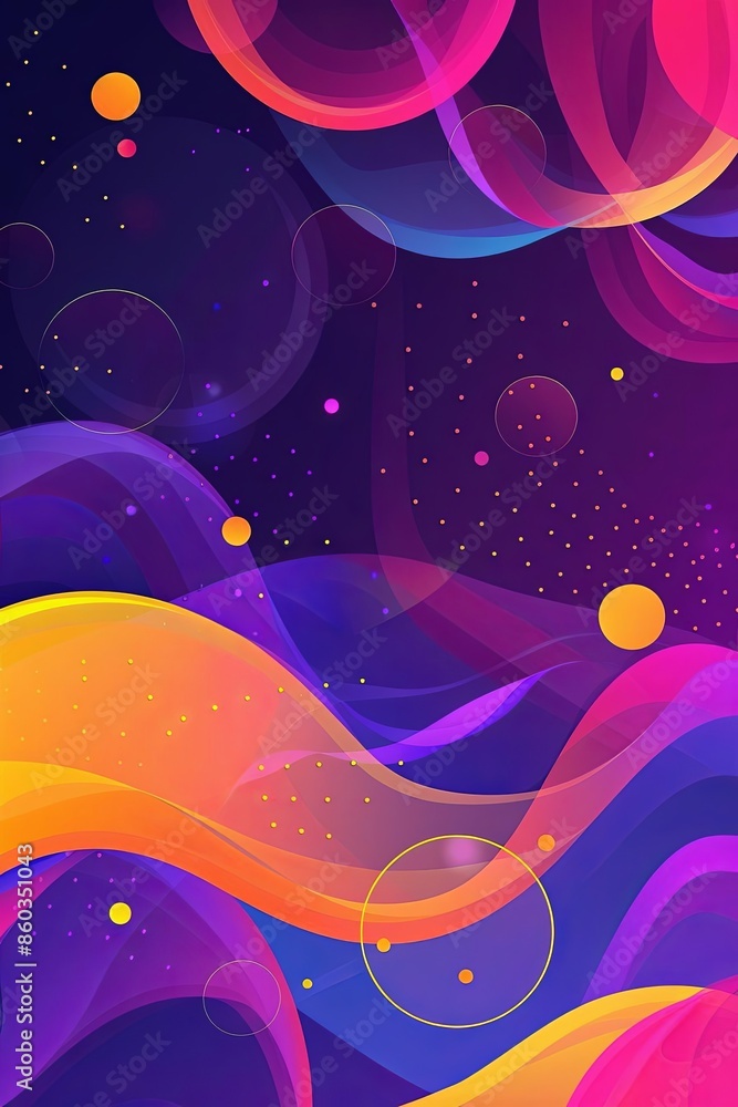 Poster vibrant abstract background with multicolored waves and dots