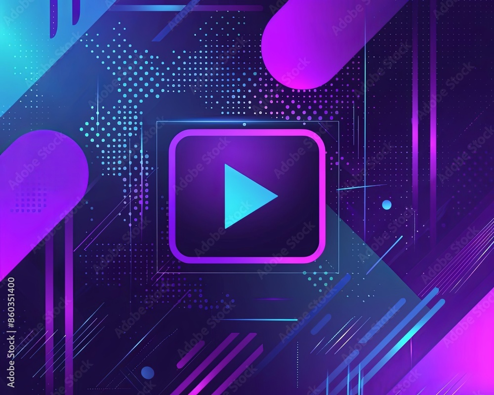 Poster abstract tech background with play button in neon colors