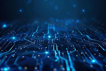 Blue digital circuit board with lights and connections