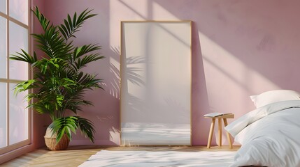 A cozy bedroom featuring soft lavender wall paint, a minimalist white bed frame, and natural oak nightstands. creating an illusion of more space.
