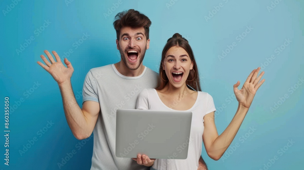 Sticker The excited couple with laptop