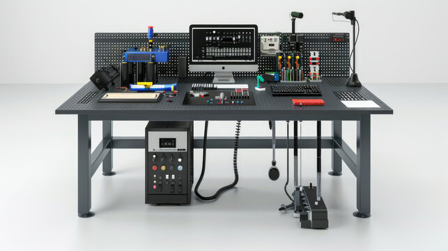 ESD-Safe Workbench: A workbench designed to prevent electrostatic discharge (ESD) damage to sensitive electronic components isolated on white background