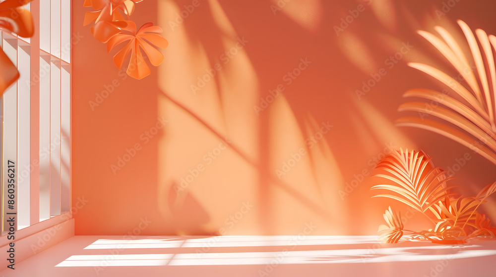 Fototapete trendy color of the year 2024 peach fuzz orange studio background for product presentation empty roo