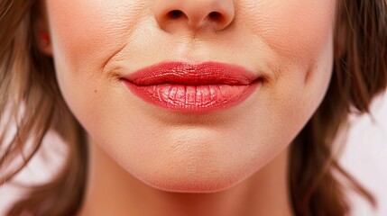 Fototapeta premium A woman with a pink lip and a smile.