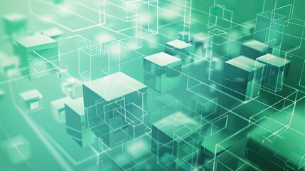 2D flat Abstract geometric cubic medical light green pastel background for complex medical data storage 