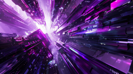 Obraz premium A purple and white image of a cityscape with a purple sky. The scene is futuristic and mysterious. Copy space and abstract background.