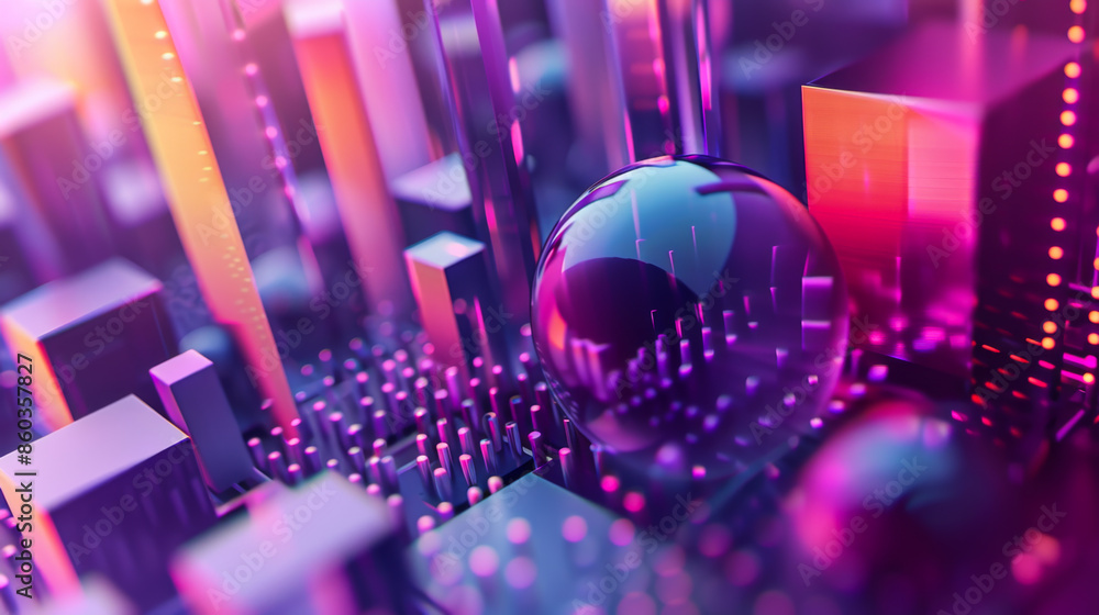 Poster abstract geometric background combining colors and gradient elements. a high-tech city with a purple
