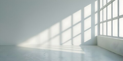 Obraz premium Aesthetic Room with Single Beam of Light Creating Window Shadow. Concept Indoor Photography, Light and Shadow, Aesthetic Interior, Creative Composition