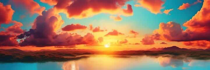 Fototapeta premium Dark Sunset view with clouds background, wide background 