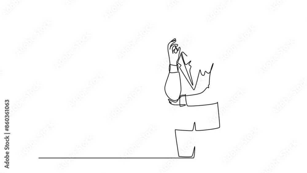 Aufkleber animated self drawing of continuous line draw of young manager talking to his staff using smartphone