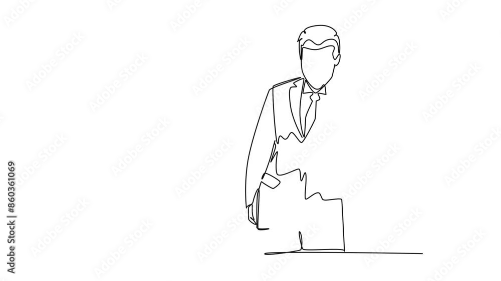 Aufkleber animated self drawing of continuous line draw young salesman promote and introduce new smartphone de