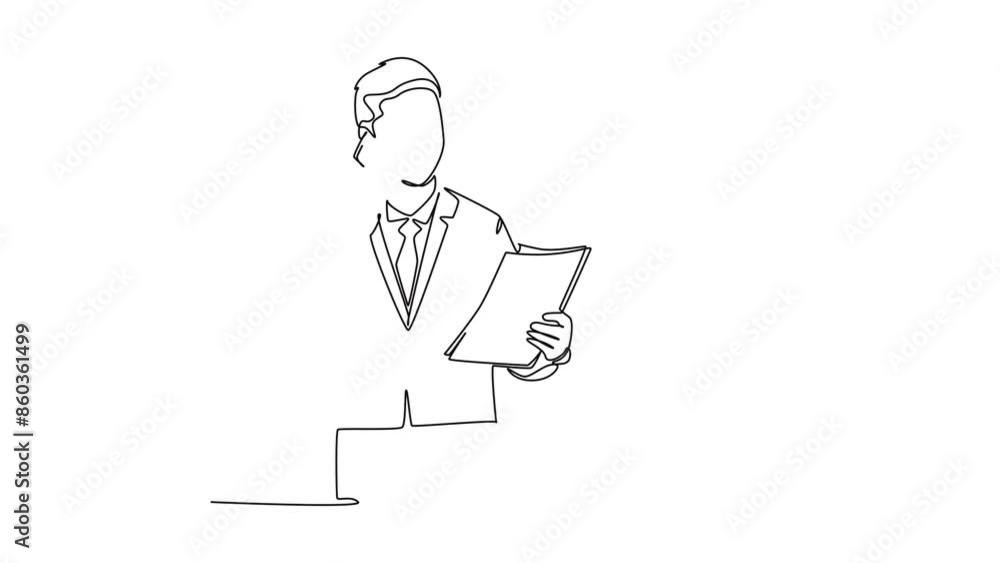 Aufkleber animated self drawing of continuous line draw of young manager call recruitment manager with cellpho