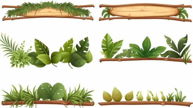 Collection of wooden banner designs with a variety of leaf decorations for eco-friendly themes