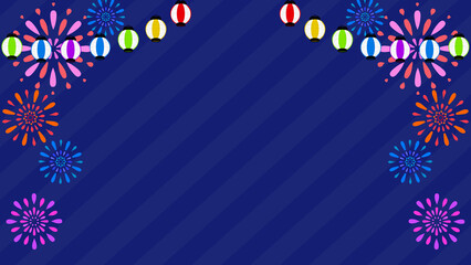 夏祭り　素材　打ち上げ花火　花火大会　縁日　お祭り　風物詩　和　和風　おしゃれ　ポップ　抽象的　枠　飾り枠　ストライプ　斜め　紺　見出し　キャンペーン　暑中見舞い　お中元　ポスター　16:9