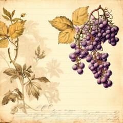 Obraz premium vintage plants paper with vegetable and fruits design grunge. scrap booking backgrounds, wallpapers with berries, fruit and veggies. vintage frame card design with copy space.