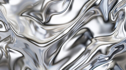 Abstract metallic texture with smooth, flowing silver waves.