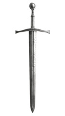 old, metal sword isolated on white, medieval steel weapon of knights