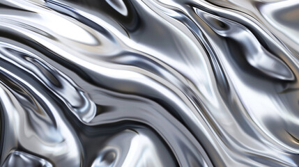 Abstract metallic texture with smooth, flowing silver waves.