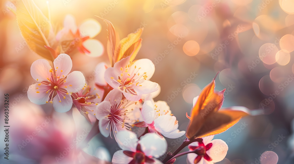 Poster blossom tree over nature background spring flowersspring background : generative ai