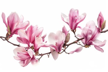 Obraz premium Delicate Pink Magnolia Flower Branch in Full Bloom Against a Clean White Background for a Fresh Spring Look 