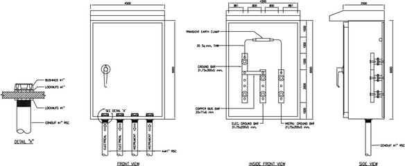 Vector silhouette illustration sketch, detailed design of high voltage grounding equalizing box lightning protection technique