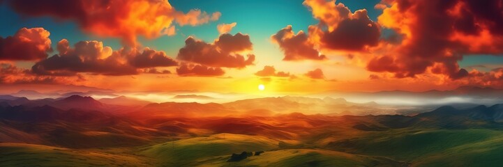 Obraz premium Dark Sunset view with clouds background, wide background 