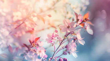 Dreamy pastelcolored floral background with delicate flowers and a blurred effect creating a serene ambiance : Generative AI