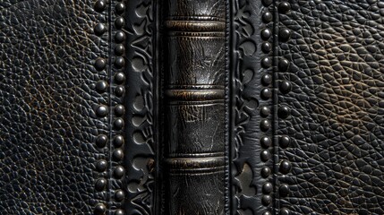Artificial black leather book cover with textured surface for vintage design