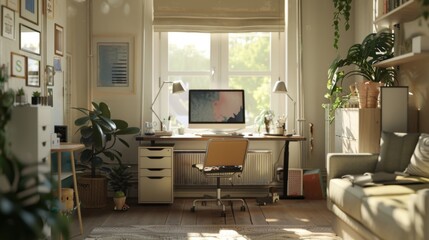 206. Home office with a desk, computer, and office supplies