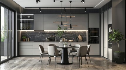 297. Modern kitchen with a dining area and stylish appliances