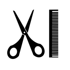Scissor and comb icon. Barber symbol. Haircut pictogram, flat vector sign isolated on white background. Simple vector illustration for graphic and web design.