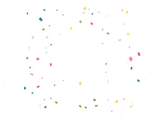 Confetti falling down isolated on transparent background. Rainbow color gold silver confetti PNG. Create birthday and party decoration concept. banner, poster, flyer,