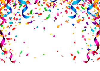 Confetti falling down isolated on transparent background. Rainbow color gold silver confetti PNG. Create birthday and party decoration concept. banner, poster, flyer,