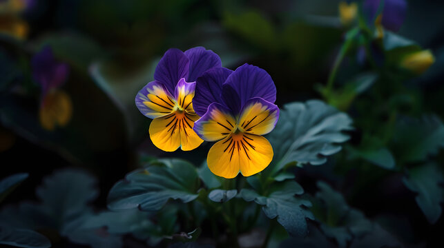 Heartsease or viola tricolor in garden in Bad Pyrmont Germany closeup : Generative AI