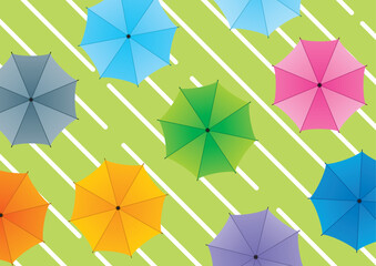 Obraz premium 雨をイメージしたカラフルな傘のイラスト