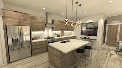 248. Kitchen with a breakfast bar, stools, and appliances