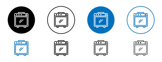 Oven vector icon set in black and blue color.