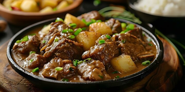 Traditional and Flavorful Asian Filipino KareKare Oxtail in Peanut Gravy. Concept Food, Filipino cuisine, Oxtail dish, Peanut sauce, Traditional recipe