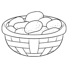potatoes in the basket illustration hand drawn outline vector