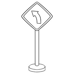 left curve traffic sign illustration hand drawn outline vector