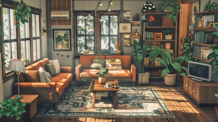 226. Cozy living room with a sofa, coffee table, and rug