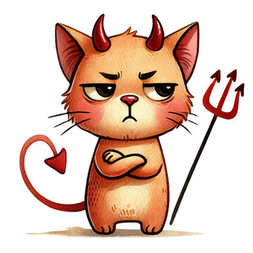 Funny Sarcastic Cat Halloween,Devil Cat - A cat with tiny horns and a tail, looking unimpressed.