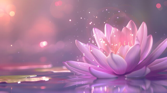 Fototapeta lotus Pink light purple floating light sparkle purple background : Generative AI