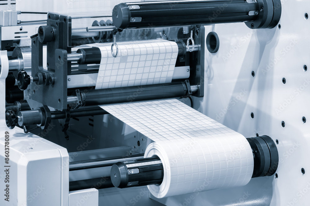 Poster a roll of white paper is passed through the machine. printer and sticker machine, which is used for 