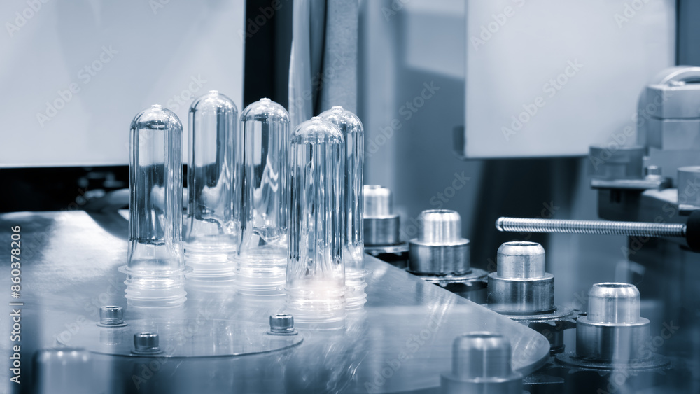 Poster the machine produces plastic containers for pharmaceuticals and medicine. the containers are transpa