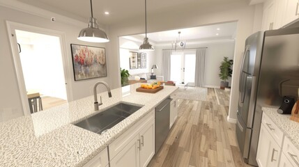 Fototapeta premium 193. Kitchen with a countertop, sink, and kitchen appliances